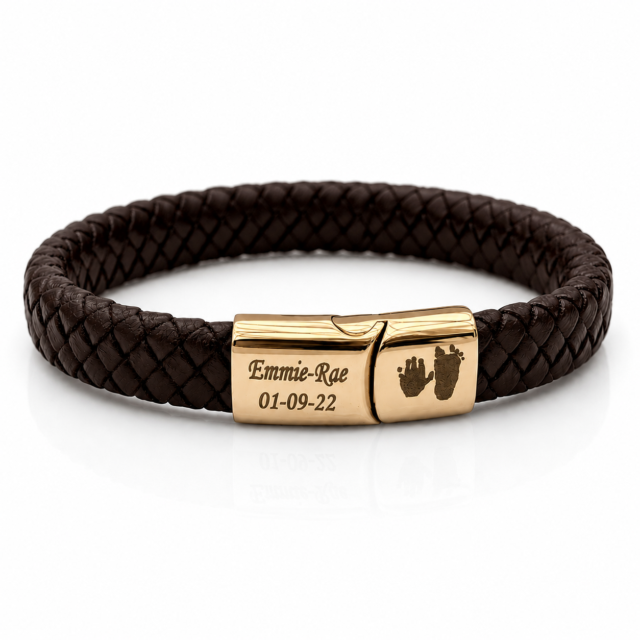 Personalised Men’s Leather Bracelet – Handprint Engraving – 4 Colour Options