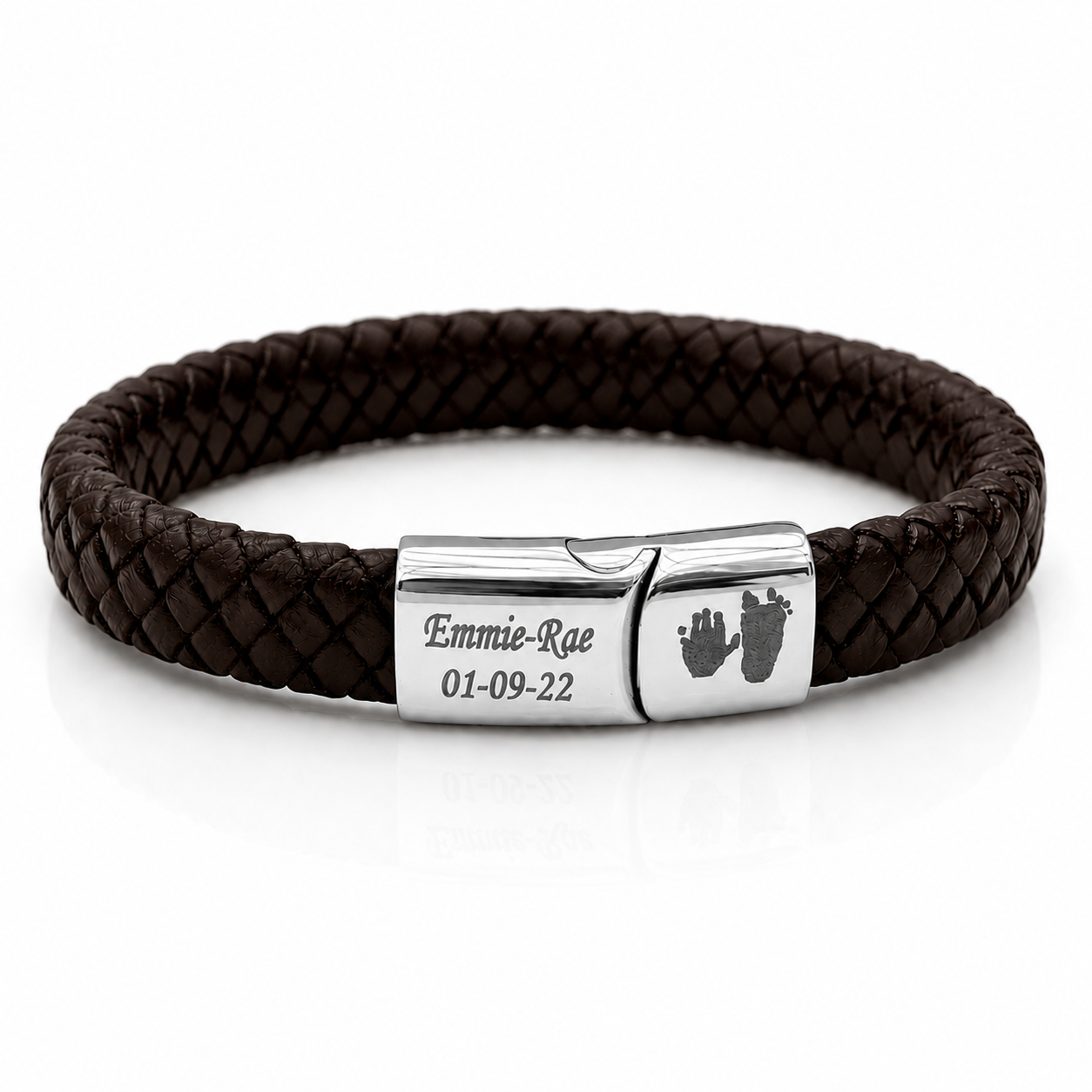 Personalised Men’s Leather Bracelet – Handprint Engraving – 4 Colour Options