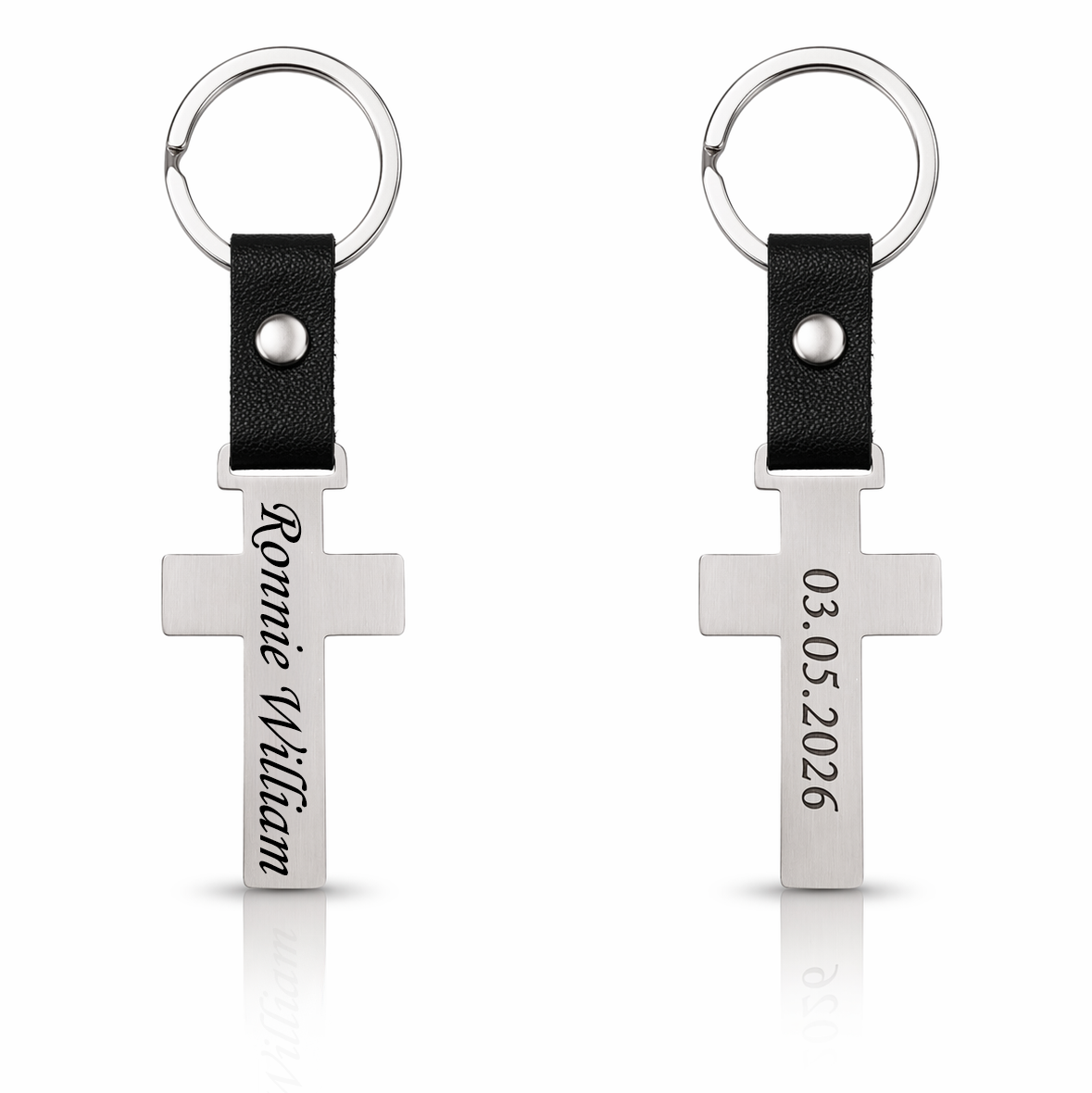 Personalised Cross Keyring with Name & Date Engraving