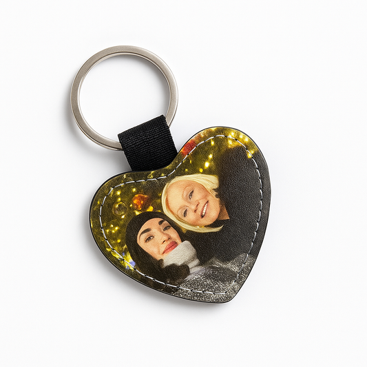 Photo keyring pu leather heart