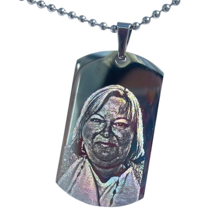 Photo engraved dog tag pendant necklace