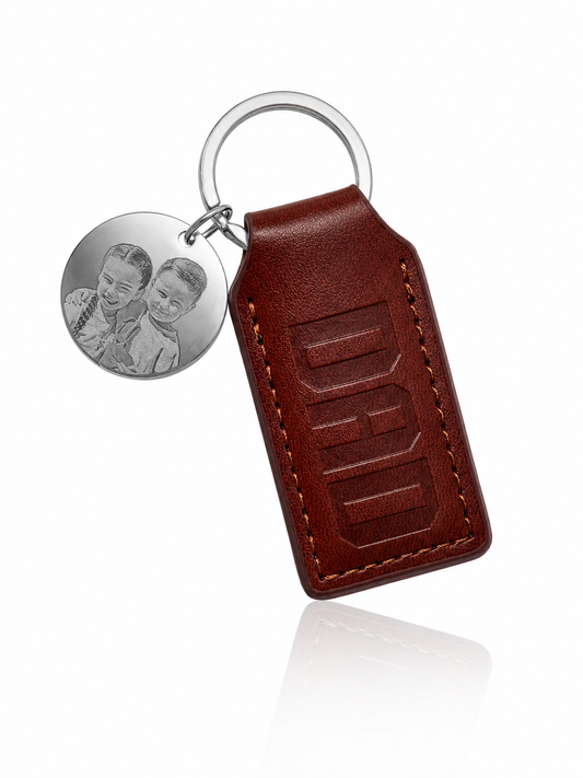 DAD leather engraved keyring