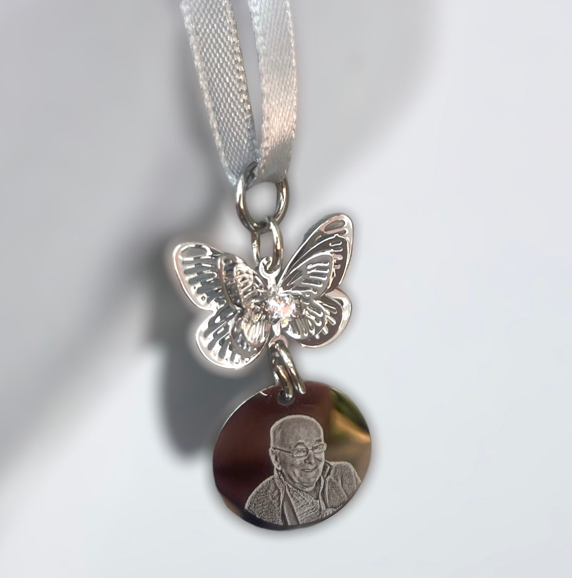 Butterfly bridal bouquet charm photo engraved