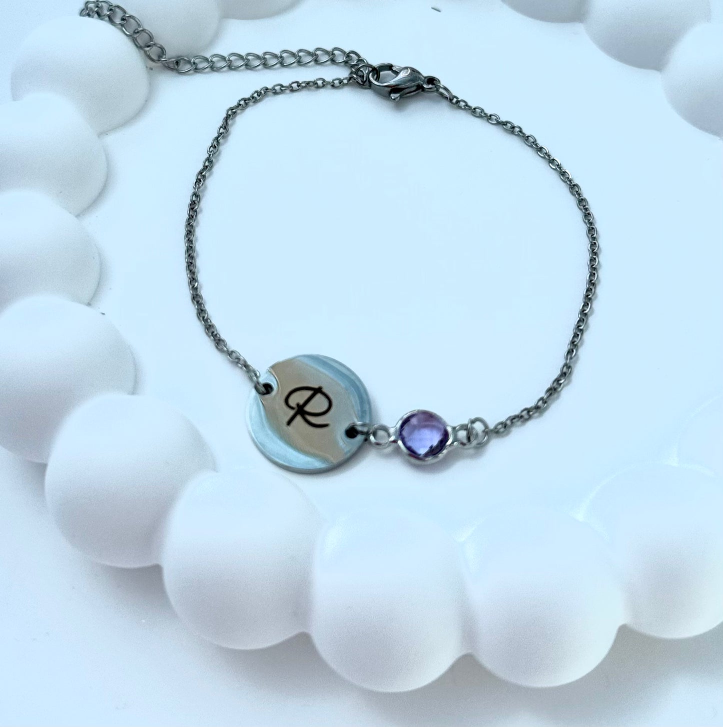 Personalised initial birthstone bracelet