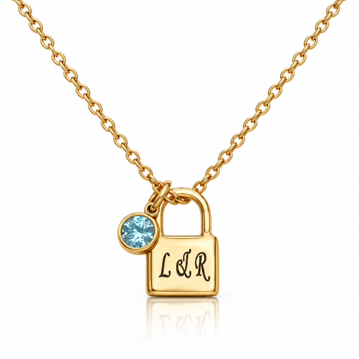 Personalised Gold Initials Padlock Necklace with Birthstone