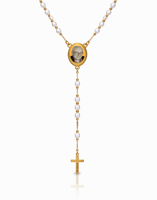 Gold Oval Custom Photo Engraved Rosary Beads Necklace