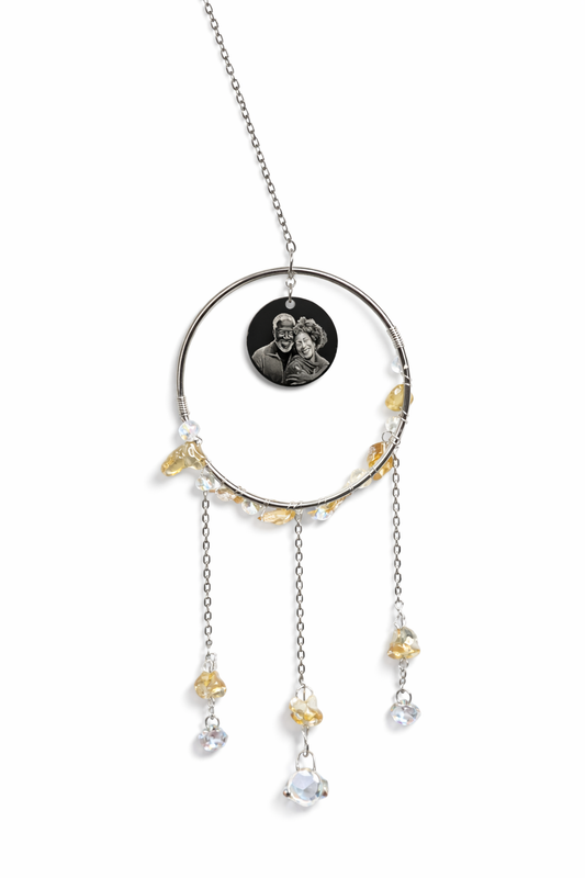 Citrine gemstone photo engraved sun catcher
