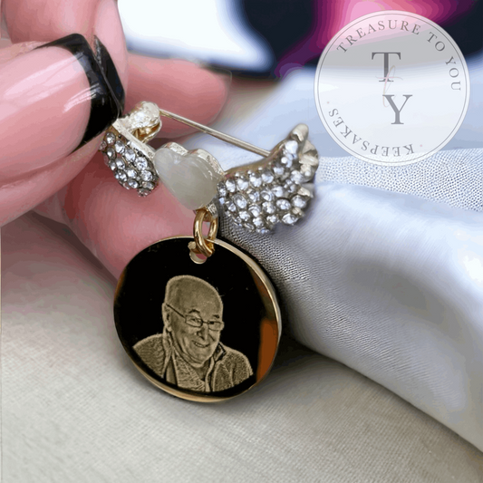 Photo engraved memorial brooch