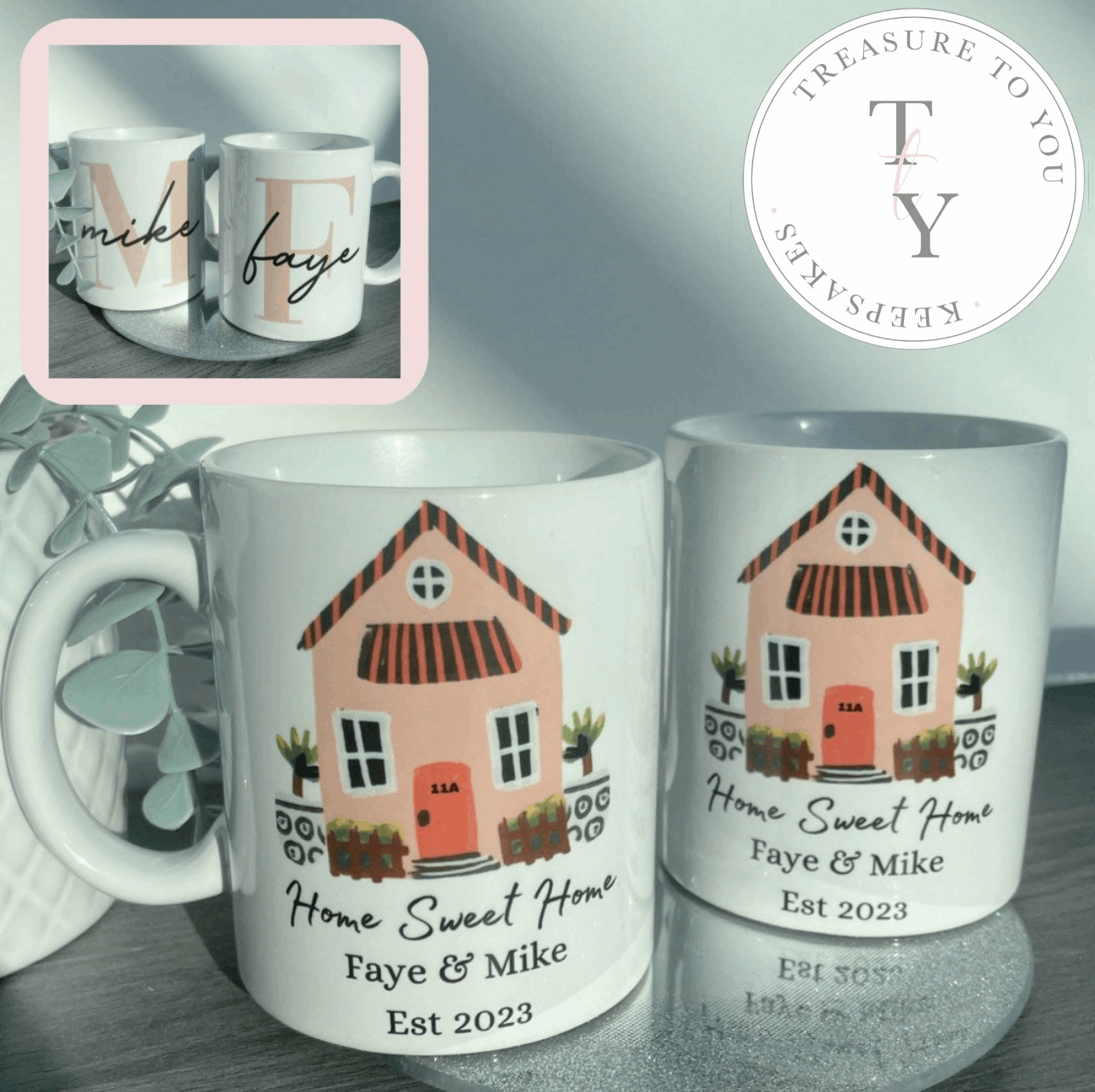 A set of two personalised mugs