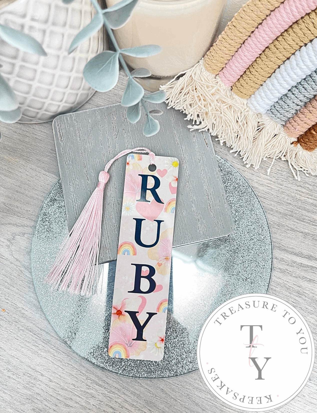 Children’s personalised bookmark - flowers,rainbow