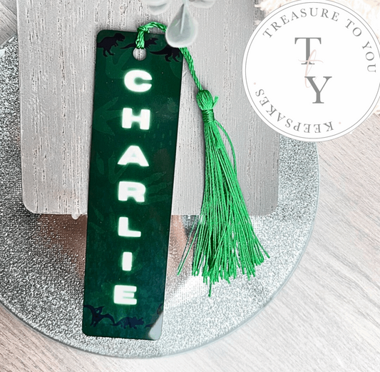 Children’s personalised dinosaur bookmark