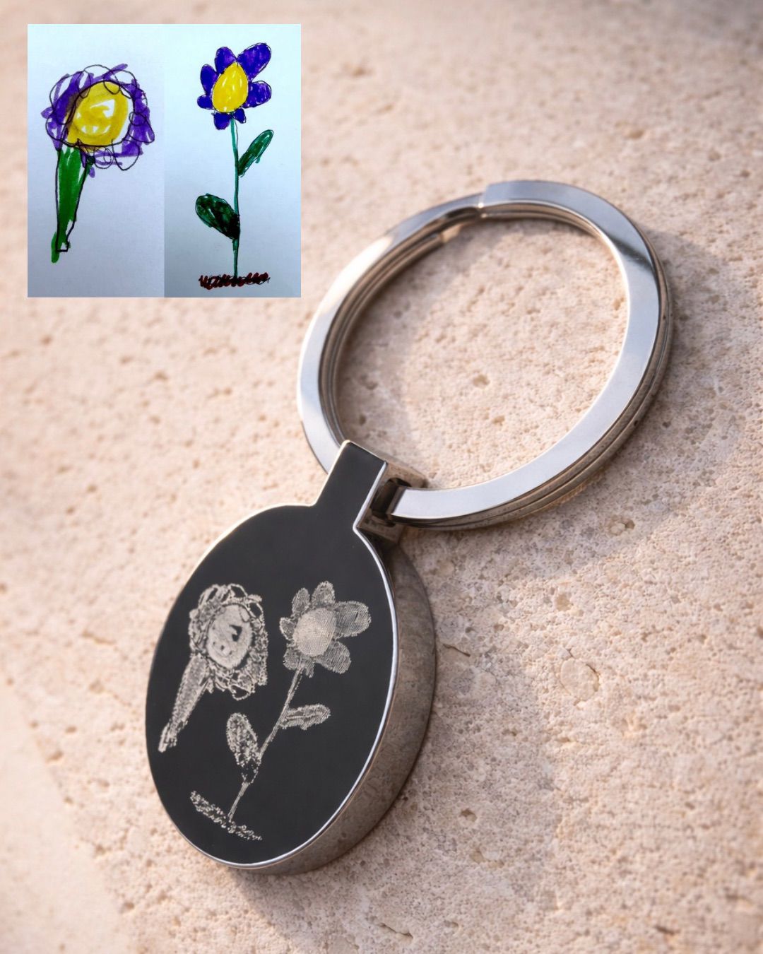 Premium oval photo engraved keyring
