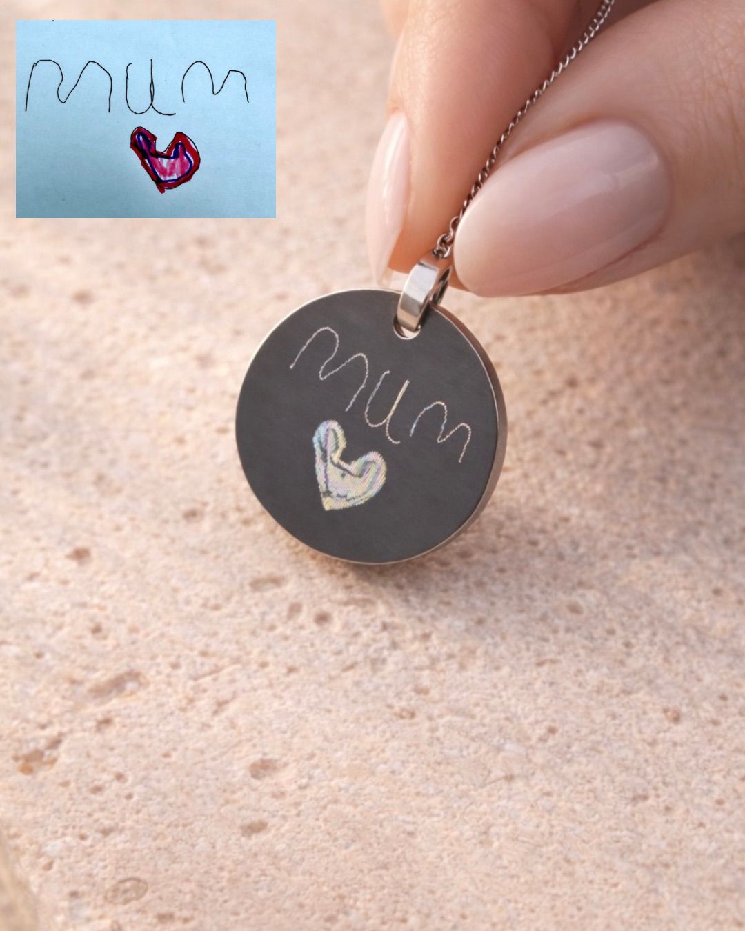 Custom circle photo engraved pendant necklace