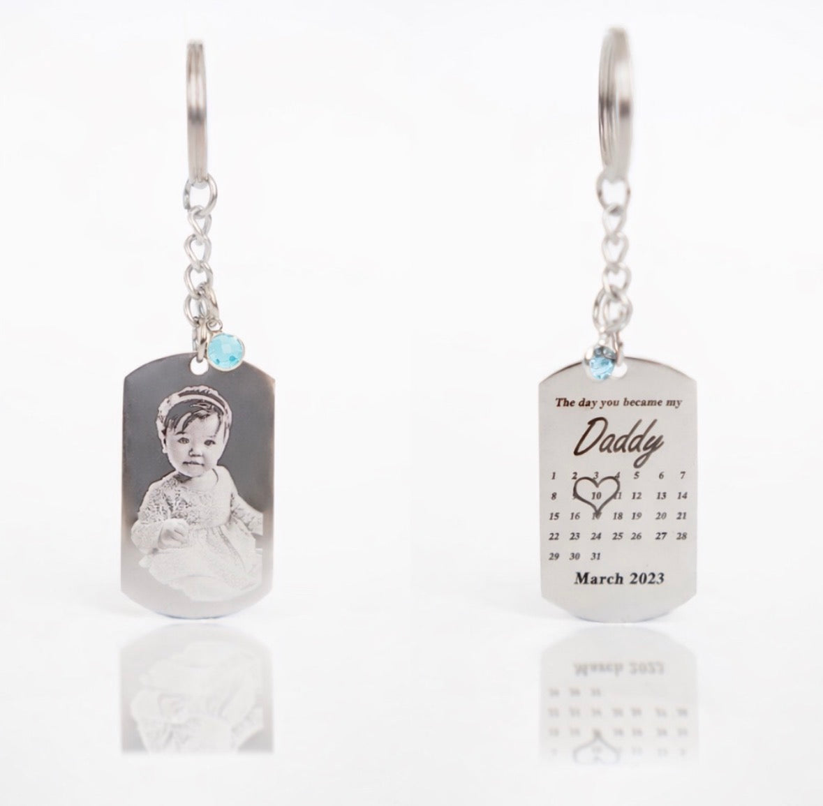 March Aquamarine 'The day you became my...' keyring