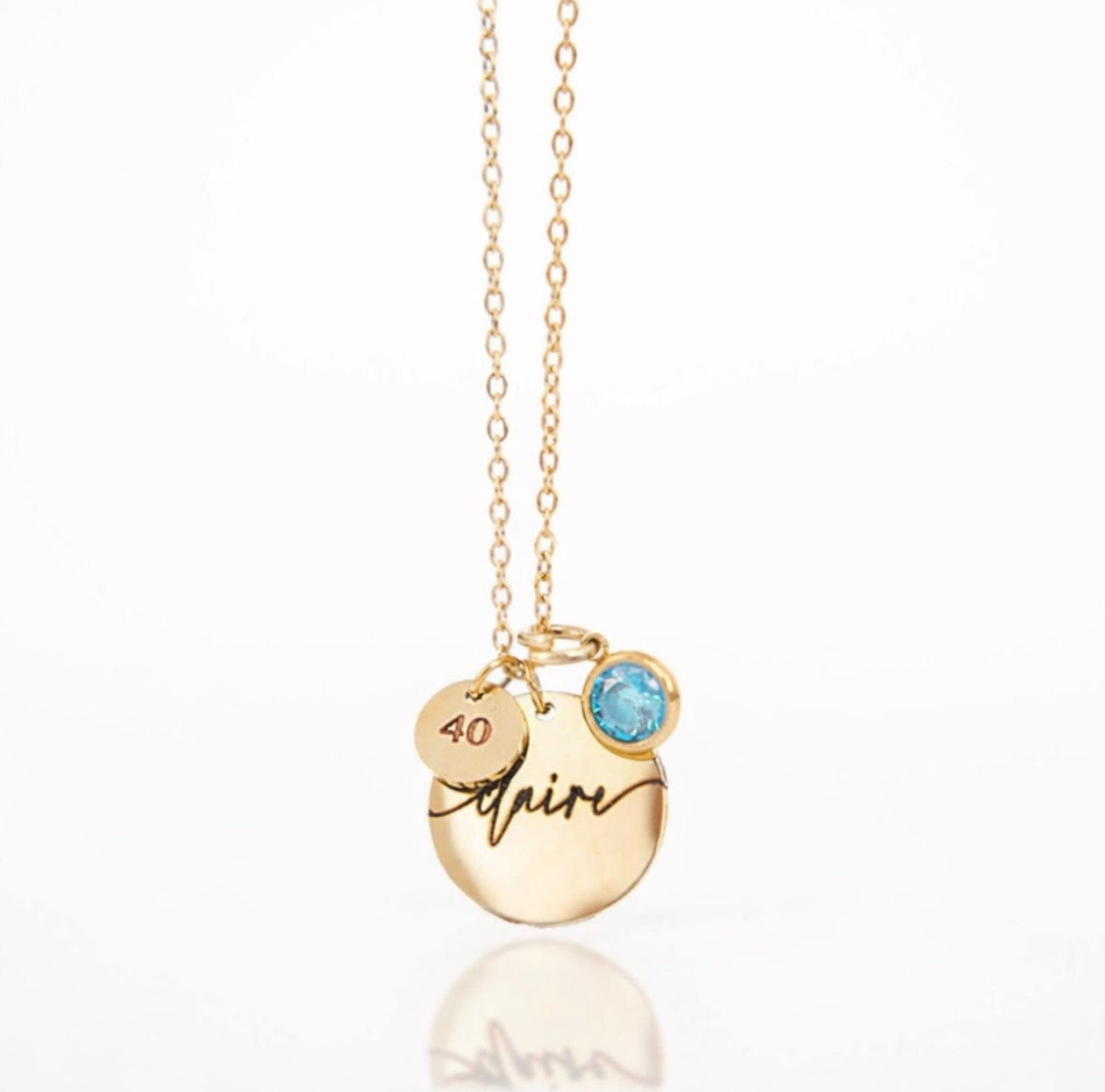 March aquamarine gold personalised name necklace