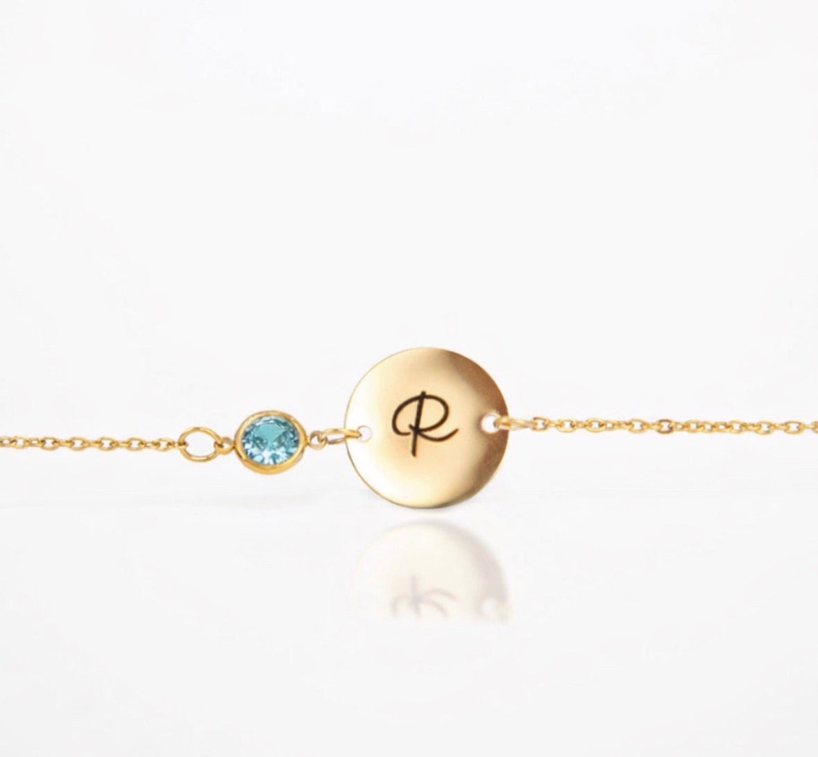 March aquamarine gold initial bracelet