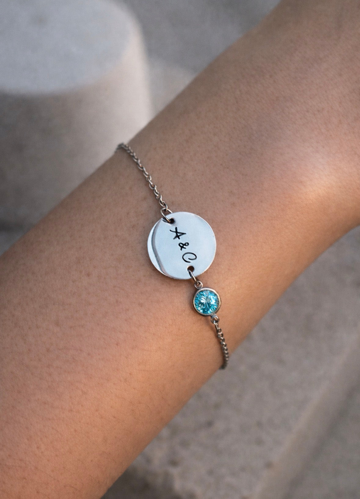 March aquamarine silver personalised bracelet