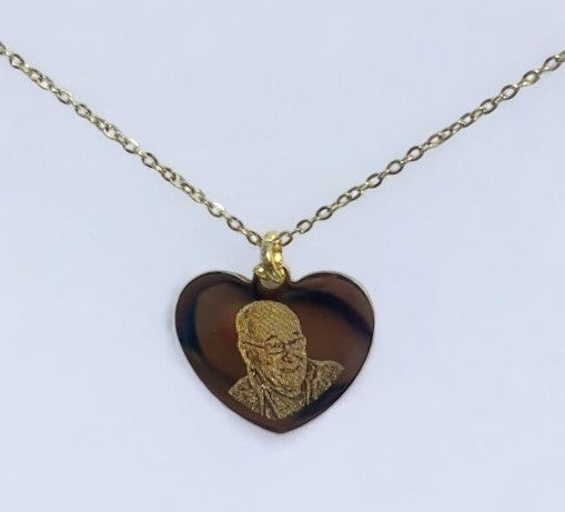 Small photo engraved gold heart necklace