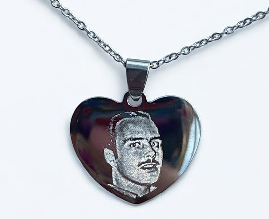 Small photo engraved heart necklace