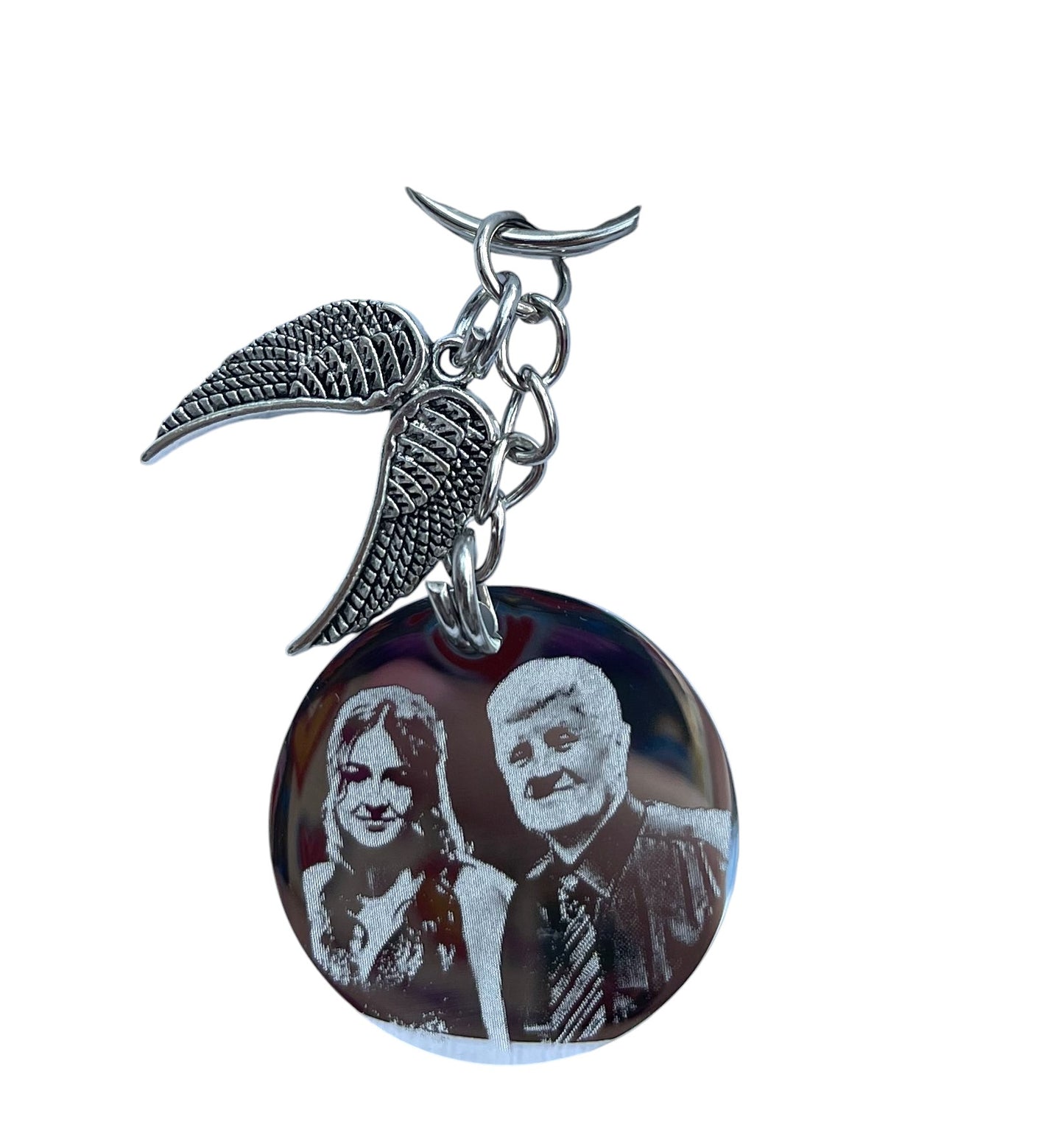 Angel wing photo engraved keychain