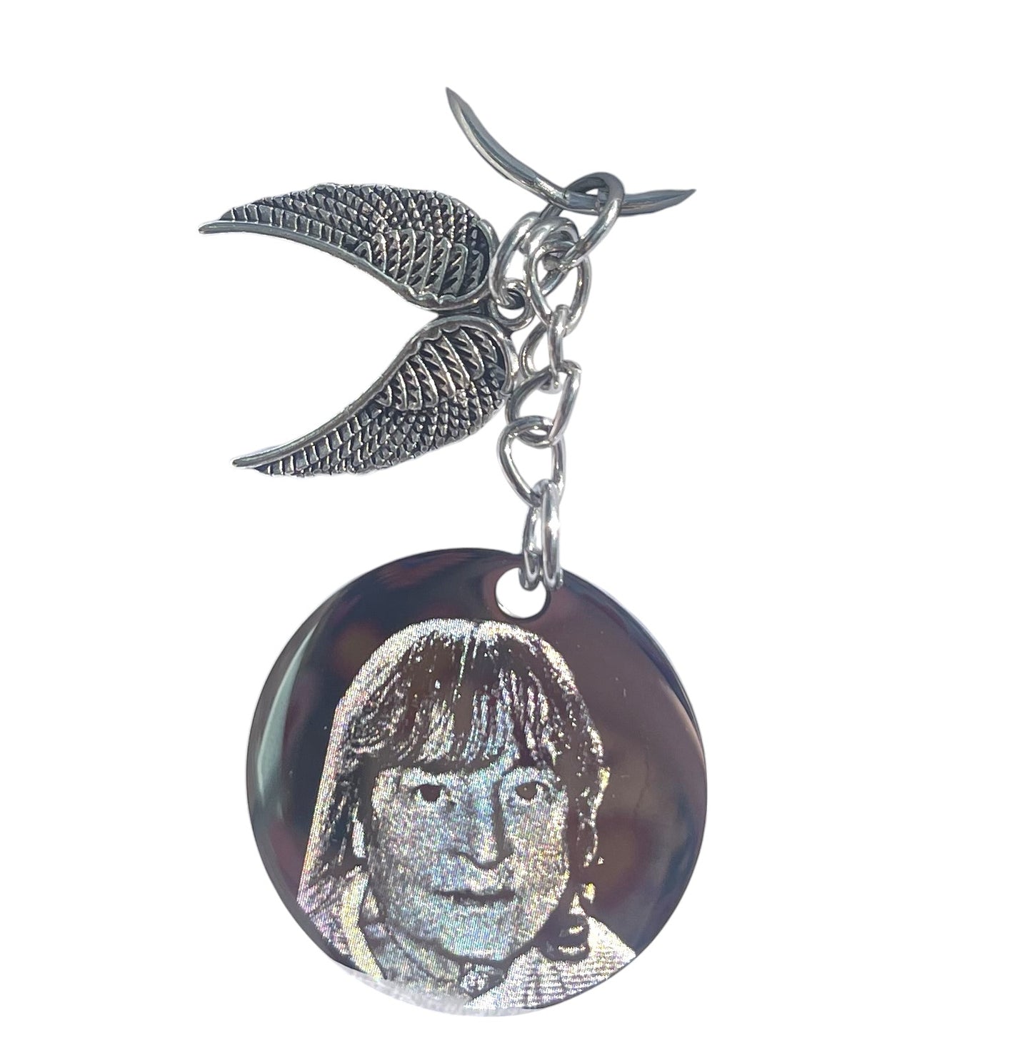 Angel wing photo engraved keychain