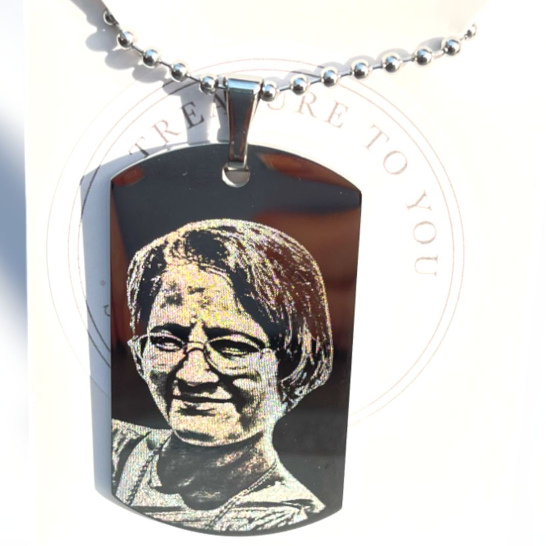 Photo engraved dog tag pendant necklace