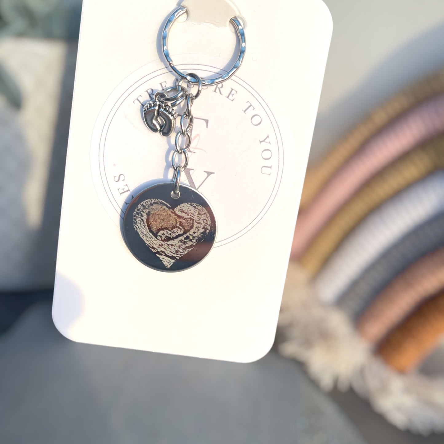 Baby scan photo engraved keyring