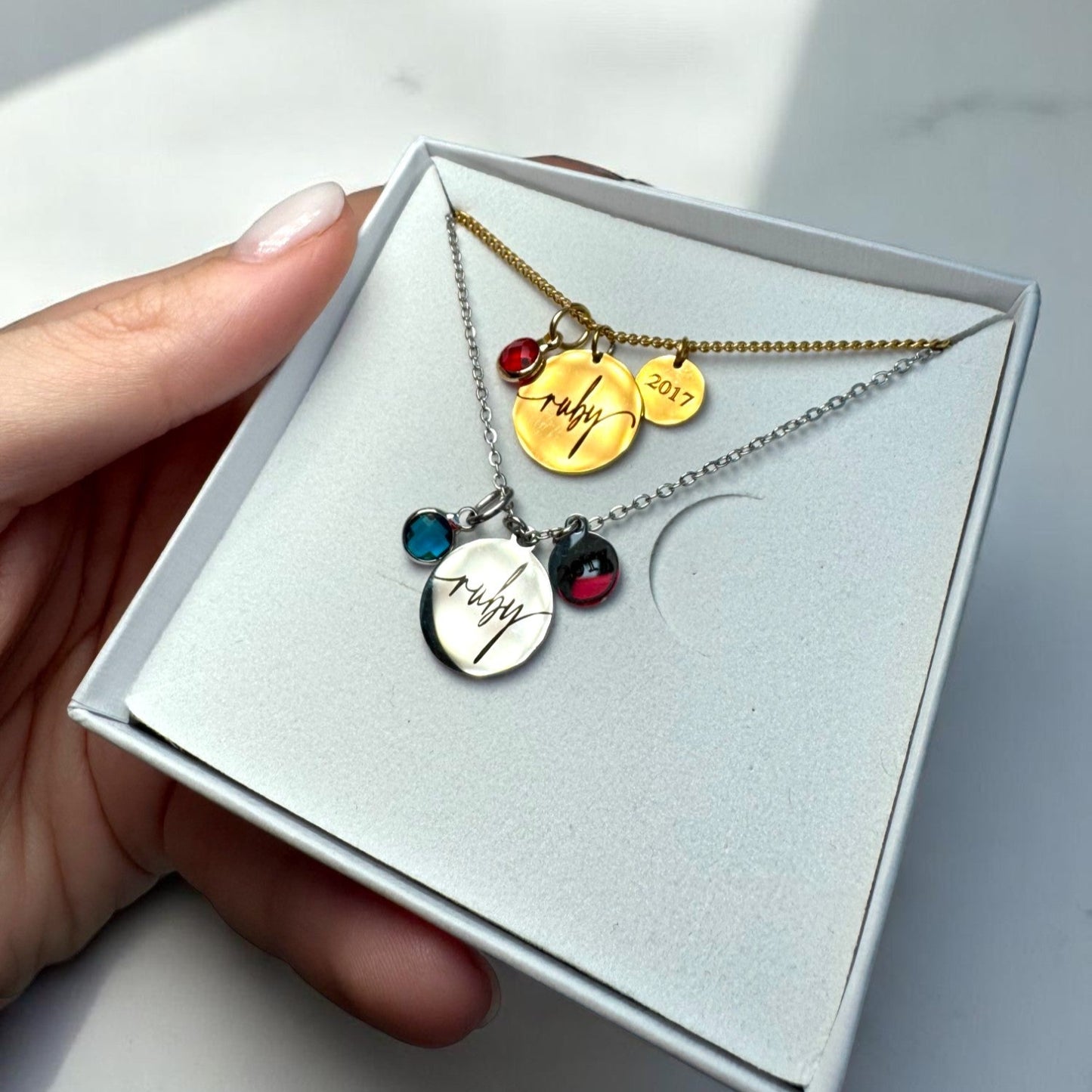 Personalised name birthstone necklace