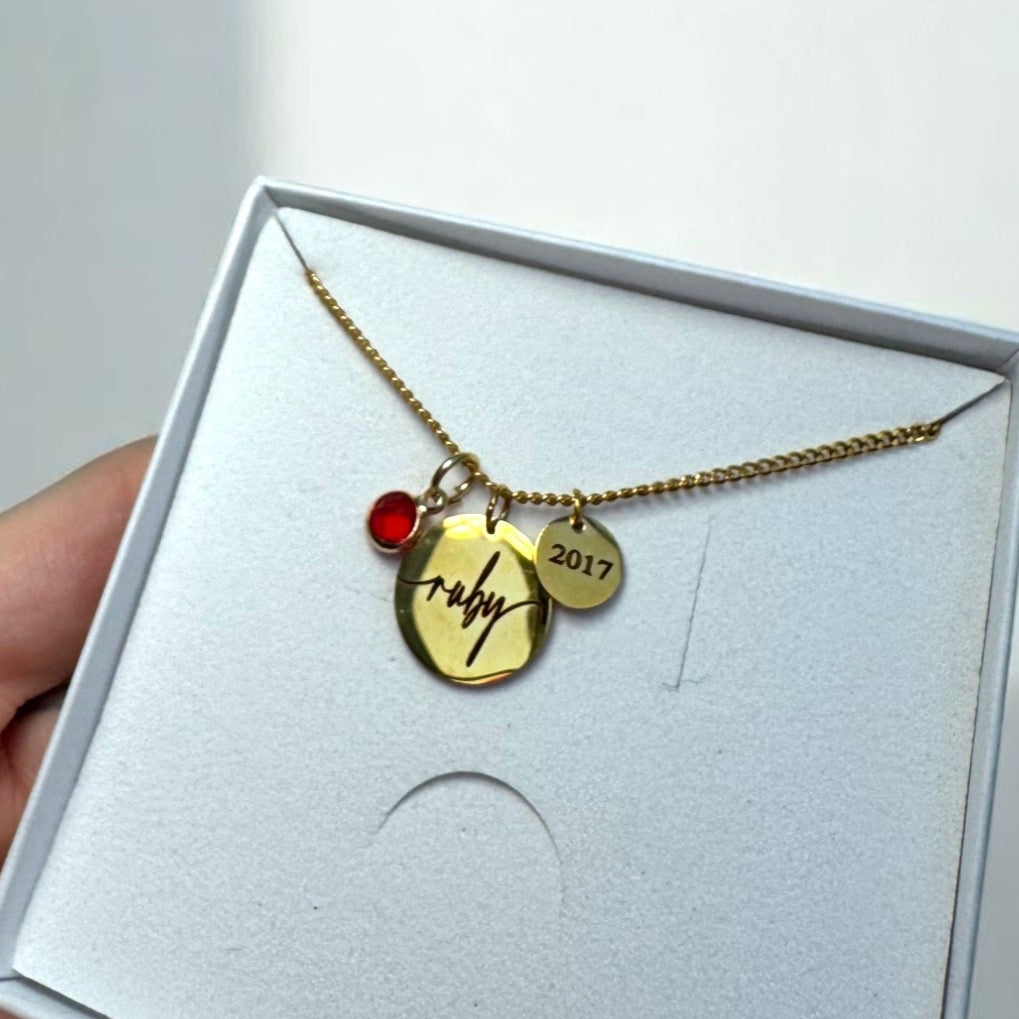 Personalised name birthstone necklace