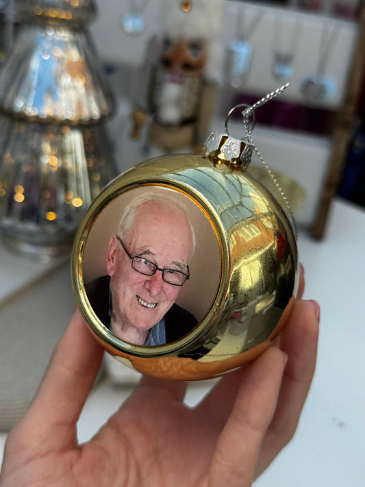 Gold photo personalised bauble