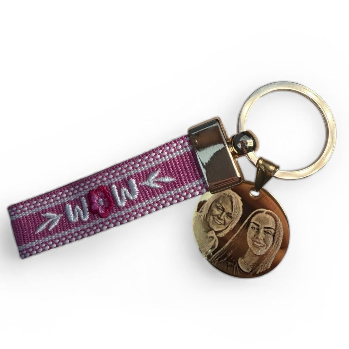Custom engraved keyring MUM fabric