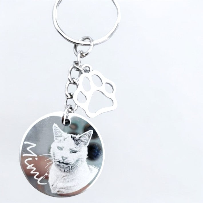 Cat photo engraved keyring