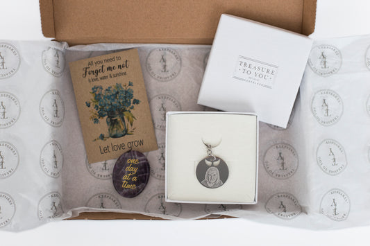 Thinking of you, sympathy gift box - angel wing keyring