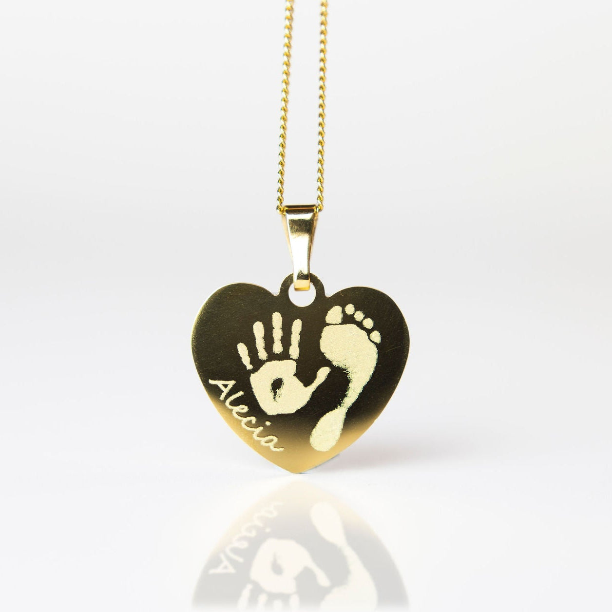 Hand & footprint gold engraved necklace