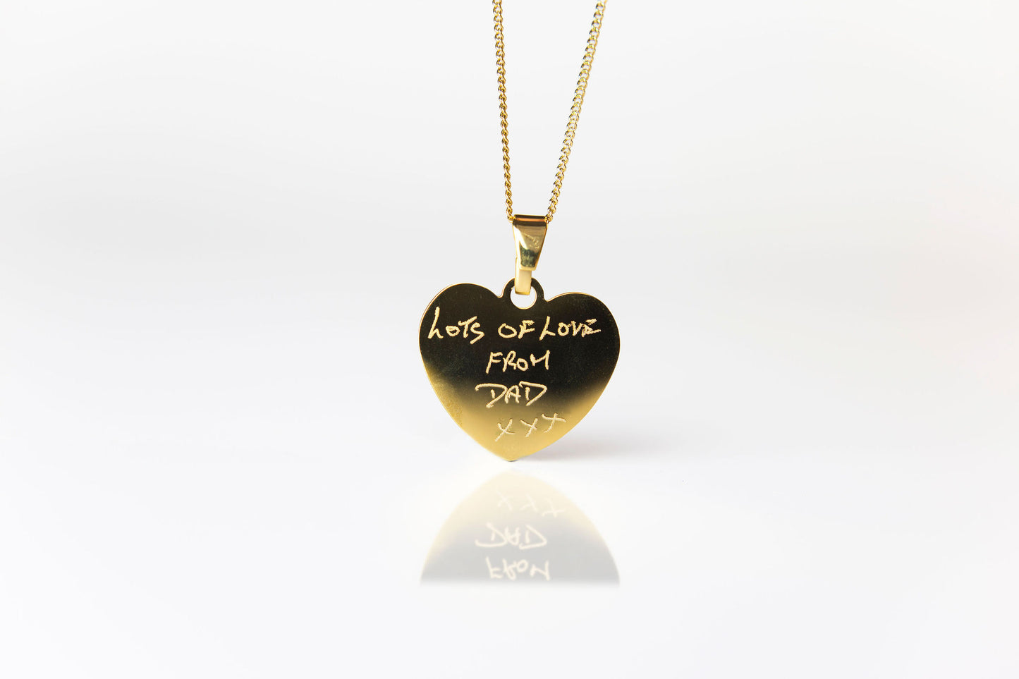 Gold classic photo engraved heart pendant necklace