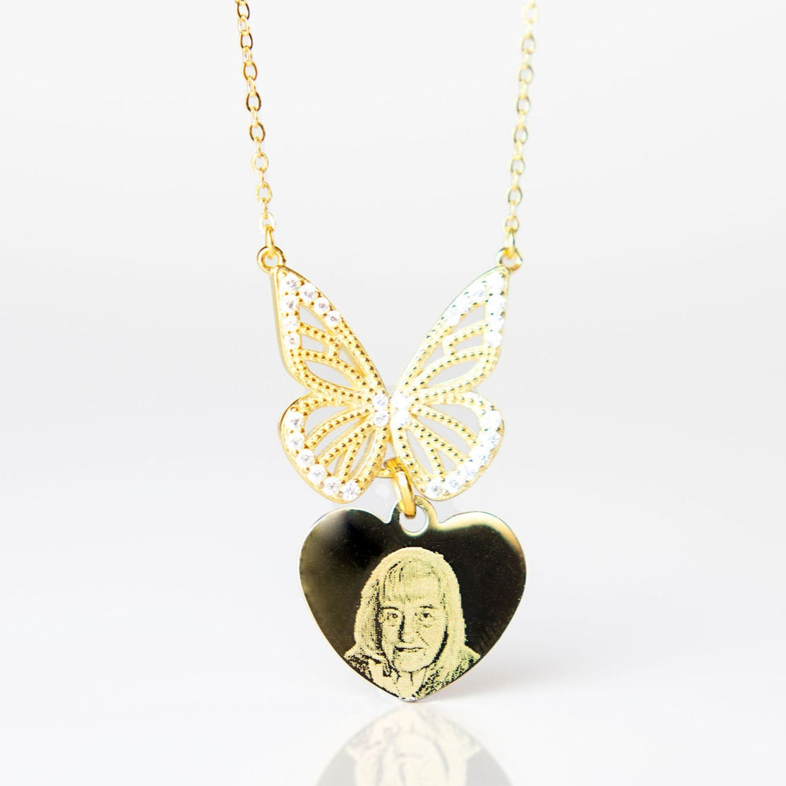 925 Gold Butterfly Photo Engraved Necklace