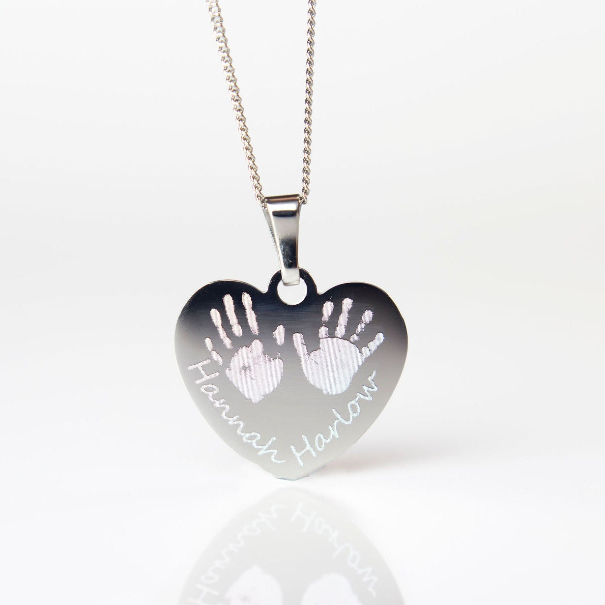 2 actual handprints engraved necklace - siblings