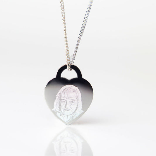 Photo engraved heart locket style necklace