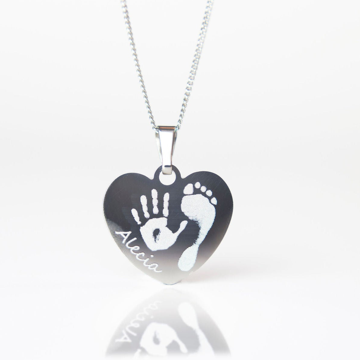 Hand & footprint silver engraved necklace