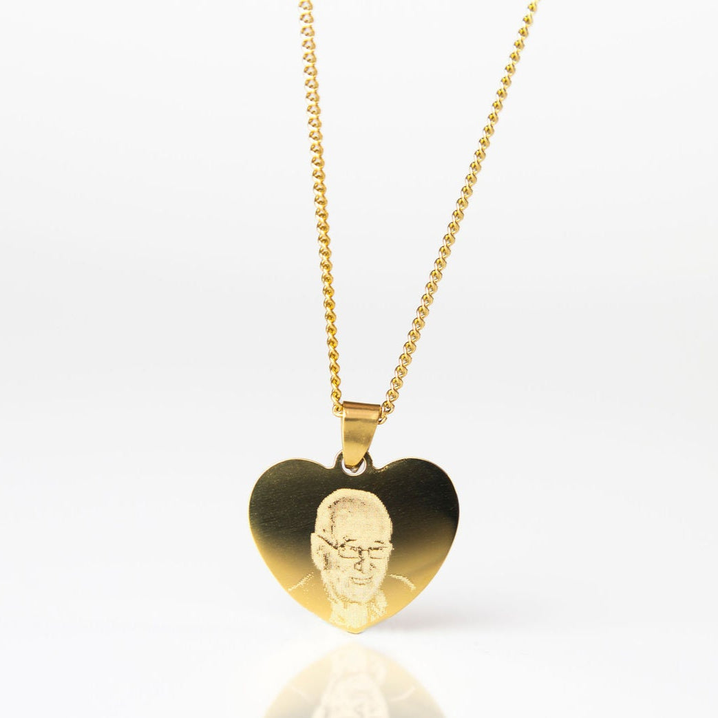 Small gold photo engraved heart necklace