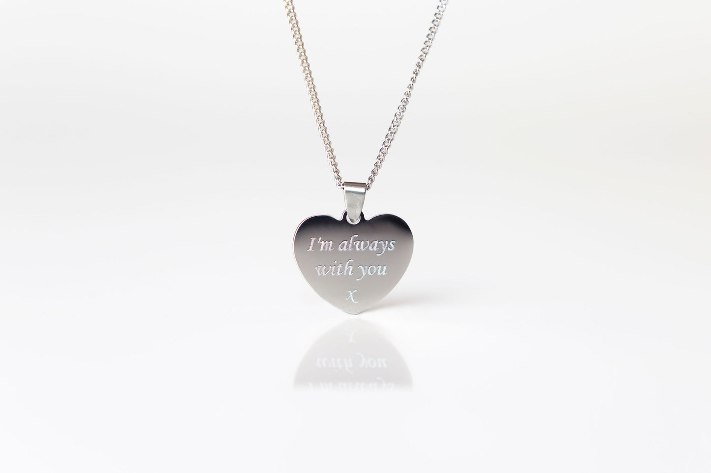 Small silver photo engraved heart necklace