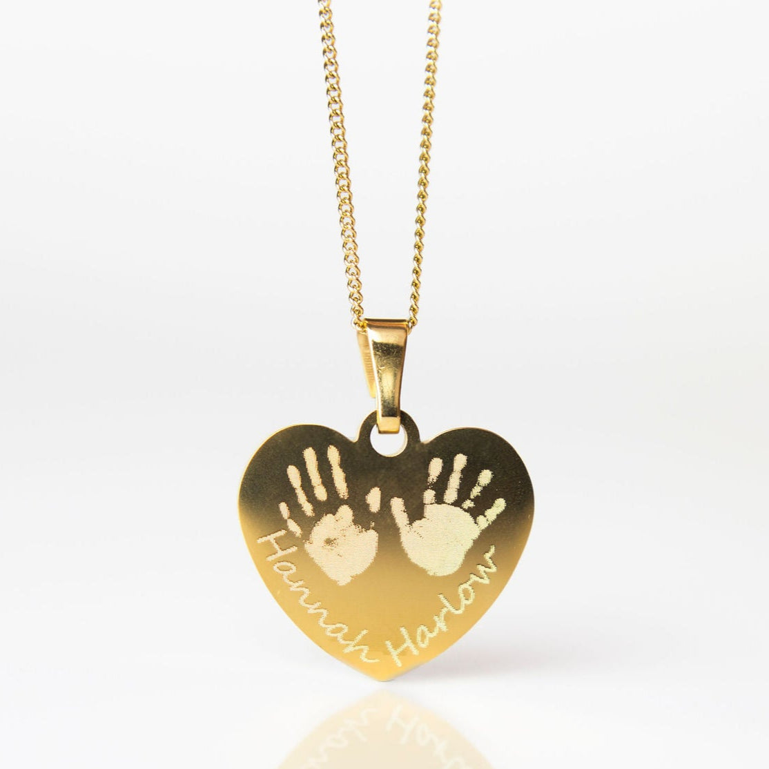 Gold 2 actual handprints engraved necklace - siblings