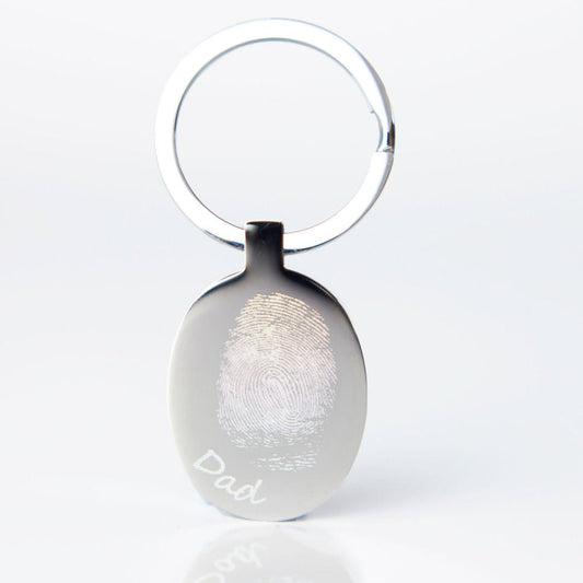 Oval engraved fingerprint keyring