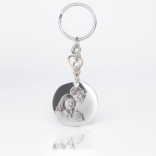 Heart charm photo engraved keyring