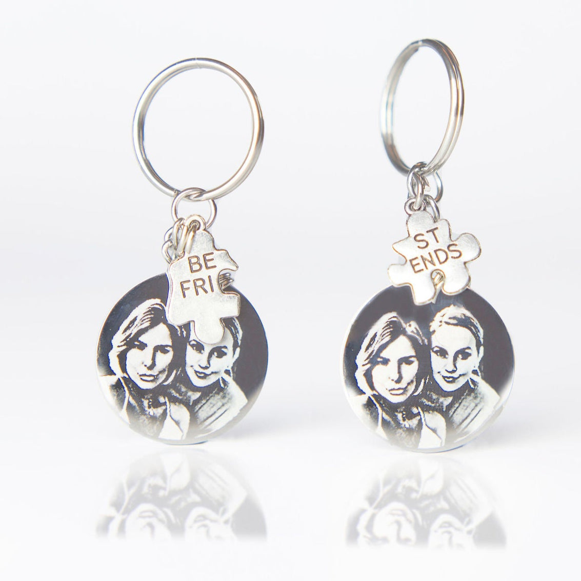 Matching best friend photo engraved keyrings