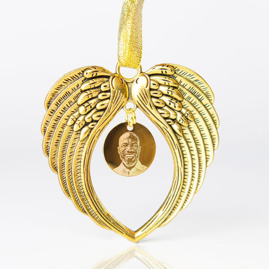 Gold photo engraved Angel wing tree decoration