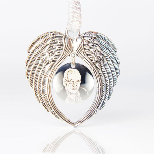 Silver angel wing charm photo engraved