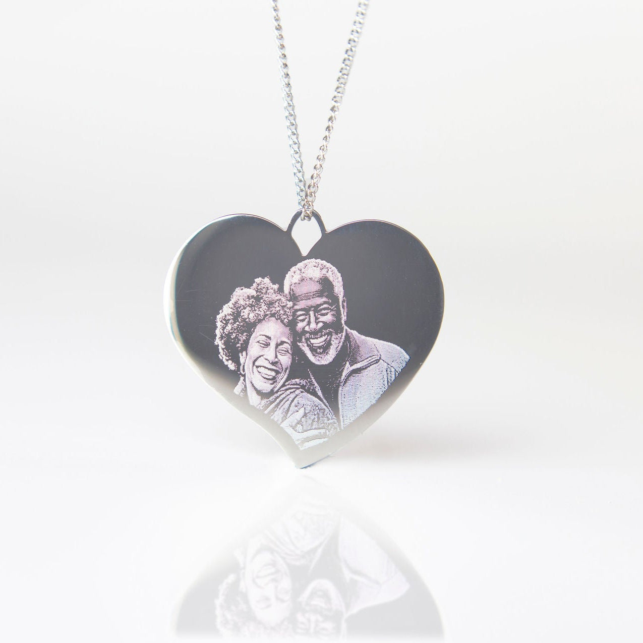 Large flared heart pendant necklace photo engraved