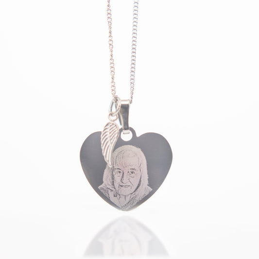 Angel wing classic heart pendant necklace photo engraved