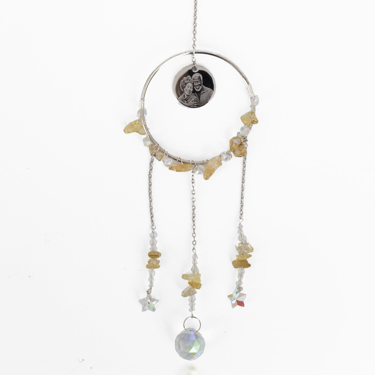 Citrine gemstone photo engraved sun catcher